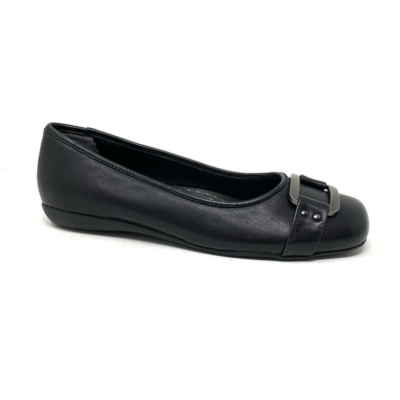 Trotters Sizzle Black Leather Ballet Flats - Picture 1 of 7